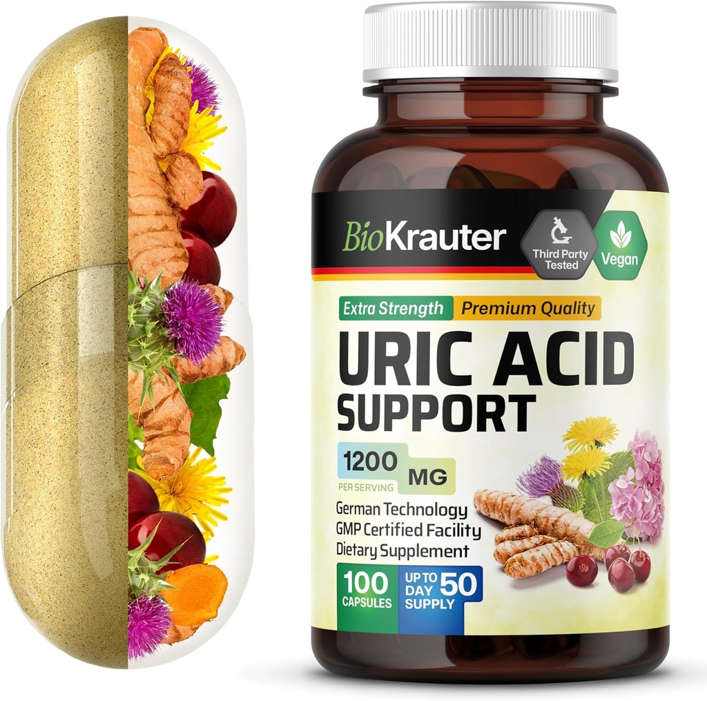 BIO KRAUTER 铀酸支持 Capssules 1200 mg Blend - 100 count - Kidney 补充 w/Tart Cherry 10:1 提取 - 牛奶硝酸盐 & Turmeric 提取 - Vegan