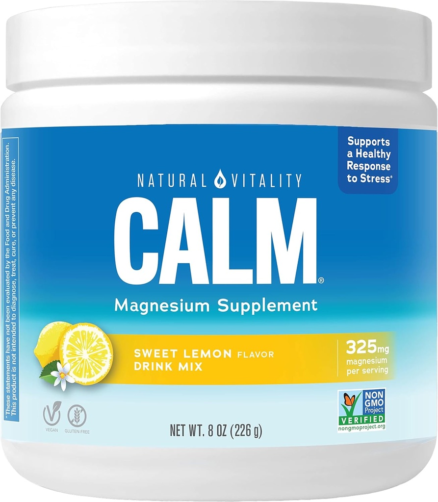 Vitality Calm, Magnesium Supplement, AntiStress Drink Mix Powder, Gluten Free, Vegan, & Non-GMO, Sweet Lemon, 8 oz
