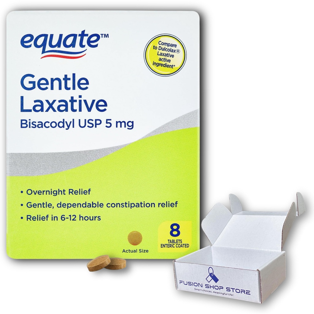 Gentle Laxative 5mg- Bisacodyl 5mg Tablets, 8ct (Pack of 1), Boxed By Fusion Shop Store