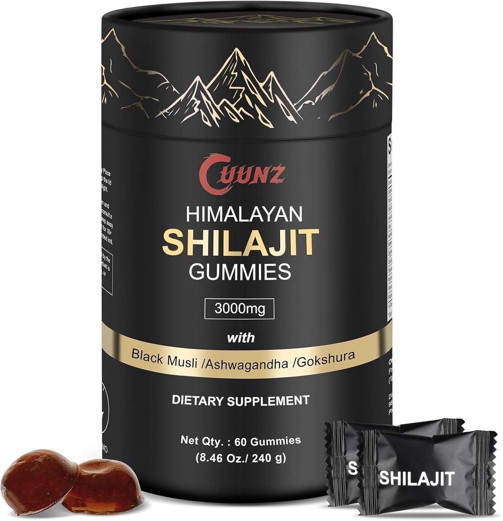 A l'Himàlaia Nutriuous Shiljit Gilliest Gold - Ashwagandha, Gokshura - Àcid Fulvical - 85+ Trace Mines - per a dones d'homes - No hi ha afegit Sugar (Shalazit Gold Gmmies)