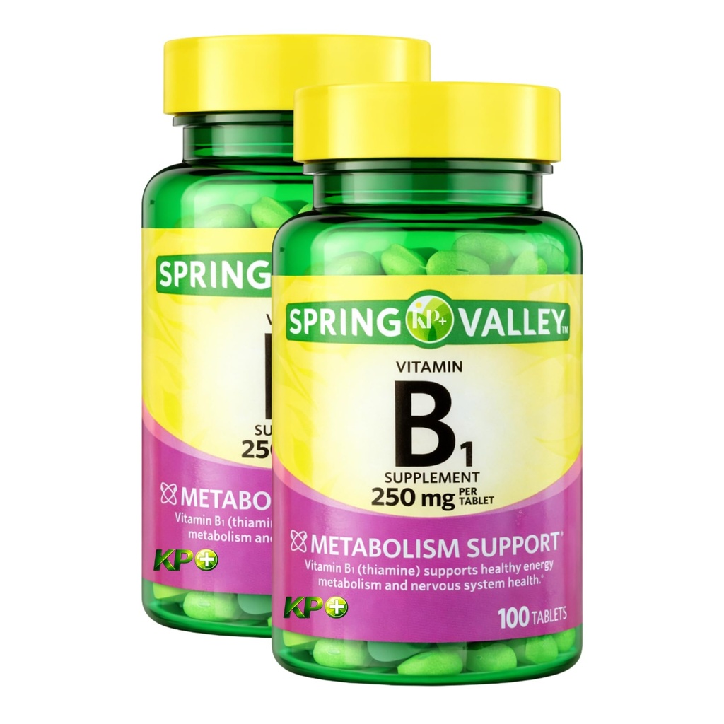 KP+ Vitamin B1 250 mg | Thiamine Supplement for Energy & Metabolism Support | 100 Tablets | Nervous System & Cellular Health | Pack of 2