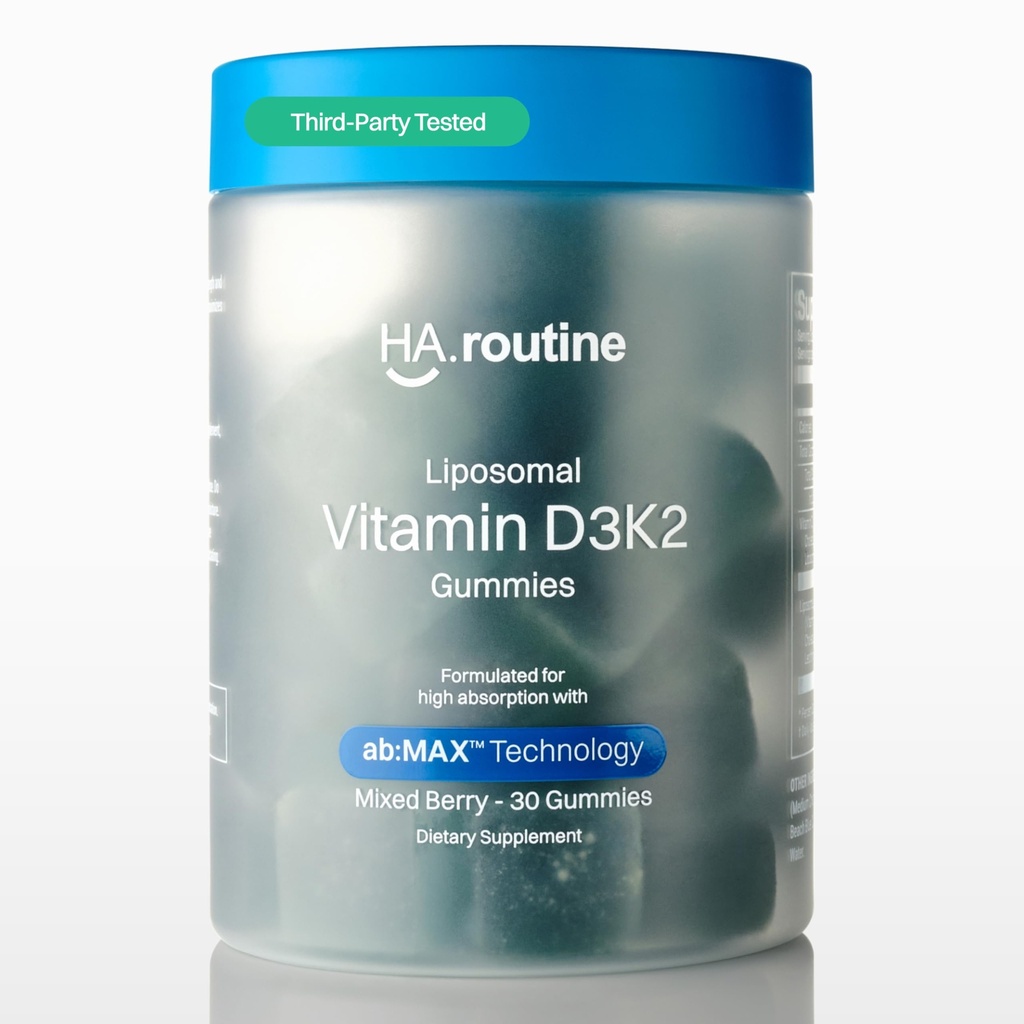 Haroutine Liposomal Vitamin D3 + K2 Gummies - Mixed Berry Flavor, High Absorption Vitamin D3 5000 IU & Vitamin K2 MK-7 100 mcg, Supports Bone Health, Muscles, Teeth and Joints, Non-GMO, 30 Servings