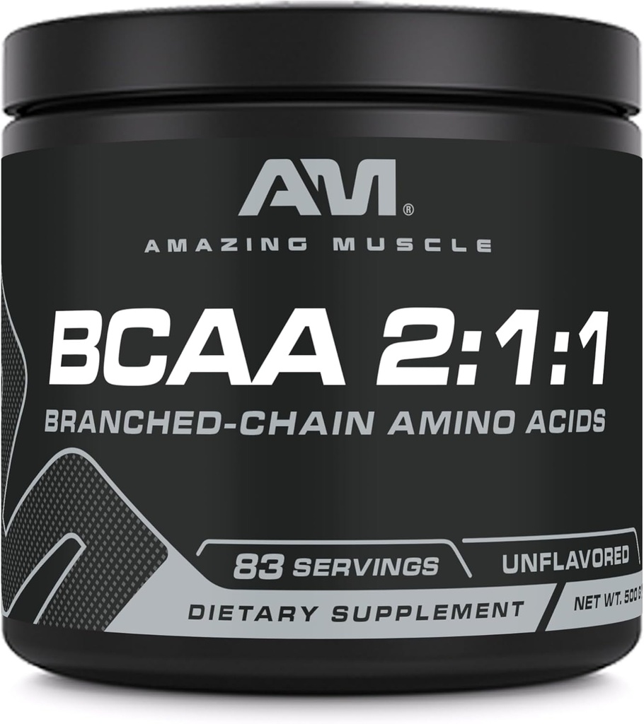 Amazing Muscle BCAA Amino Supplement:1:1 Chaîne ramifiée Amino Acid Ratio:1 Non aromatisé: 500 Grams (1,1 Lb)