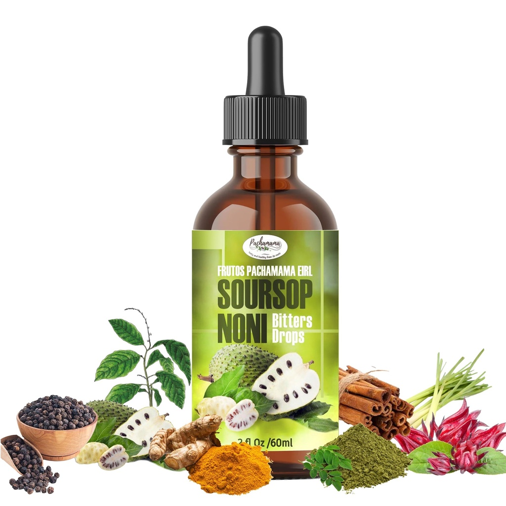 Frutos Pachamama Organic Soursop Bitter Drops 9+1 – Noni Guanabana Graviola Liquid Extract 2 oz – Immune & Digestive Support Vegan Non-GMO No Water Added