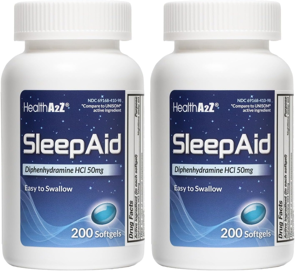 HealthA2Z® Sleep Aid | Diphenhydramine 50mg | 200 Softgels | Supports Deeper | Restful Sleeping (Pack of 2)
