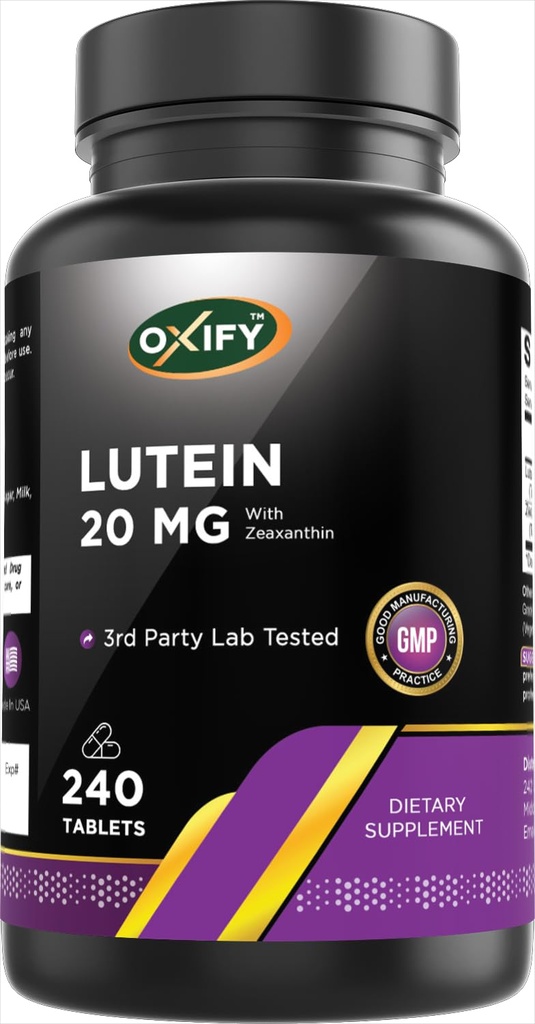 Oxify Lutein 20 mg | 240 Tablets | Gluten-Free, Non-GMO | Supplement Made in USA