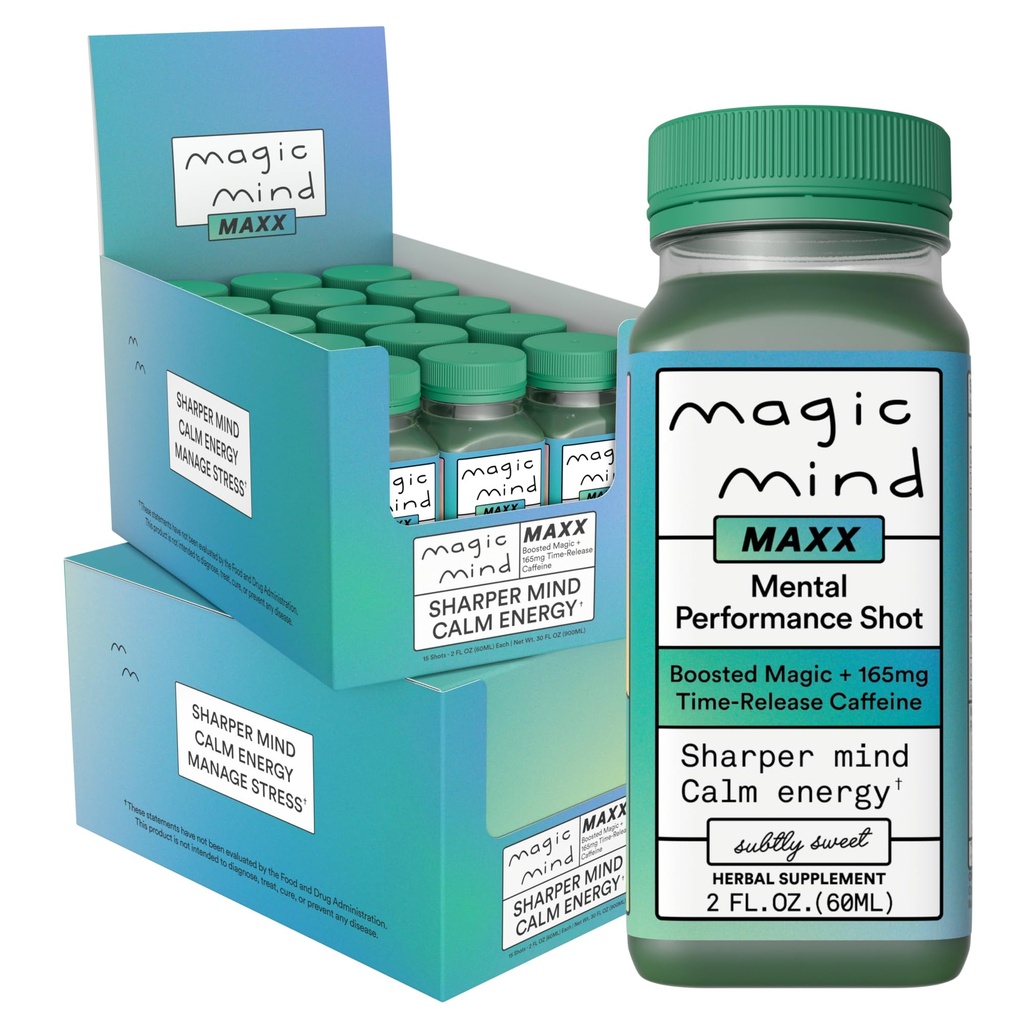 Magic Mind Maxx Energy & Focus Nootropic Shot, 165mg Caffeine, Lion's Mane, Ashwagandha & Citicoline, Cognitive Support & Mental Performance, 5x Absorption, 2oz (30 Pack)