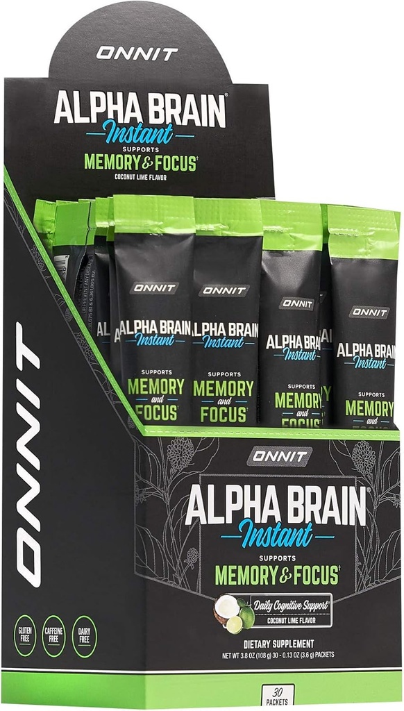 ONNIT Alpha Brain Instant - Coconut Lime Flavor - Nootropic Brain Booster Memory Supplement - Focus, Energy & Clarity - Alpha GPC Choline, Cats Claw, L-Theanine, Bacopa - 30ct