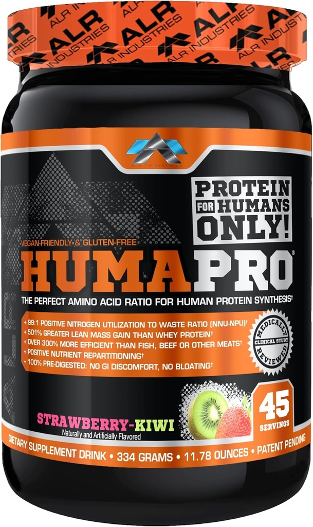 Humapro Āmino Acids Protein Matrix pels humans 99% d'Utilització per a Lean Musclent Vegan, Guten Free 192 334g / 45 Servings (Strawberberry Kiwi)