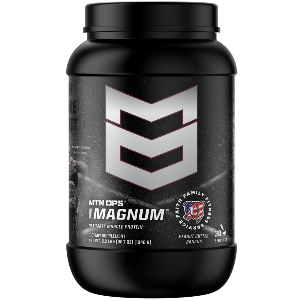 MTN OPS Magnum Protein Powder 23g Protein per Serving Whey Protein Blend with BCAAs Low Sugar Gluten Free 30 Servings Peanut Butter Banana