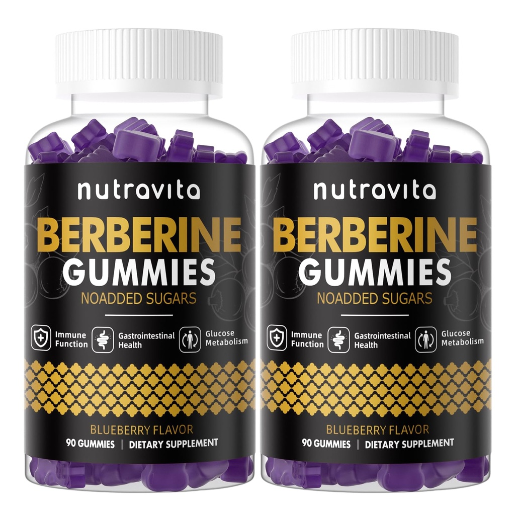 Nutravita Berberine Gummies with Ceylon Cinnamon 1500mg High Potency Berberine HCL Supplement for Immune and Metabolism Support, Sugar Free Organic Berberine Gummies Blueberry Flavor-2PACK