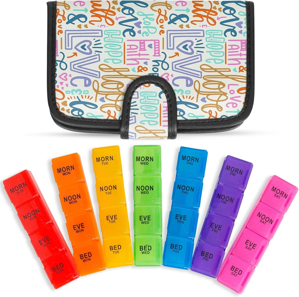 Vive Weekly Pill Organizer 4 vezes por dia - 7 dias Caixas de pílulas para manhã, meio-dia, noite, noite - Medicina extra grande, dispensador de vitamina e suplemento com caixa de couro Premium