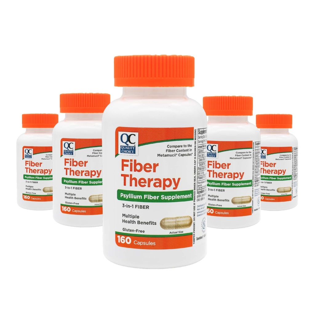 Quality Choice Fiber Capsule Laxative Supplement, 160 Ct. - Pack of 5