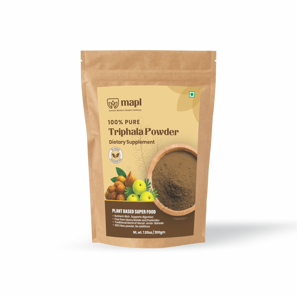 MAPL Triphala Powder – 100% Pure Ayurvedic Herbal Blend with Amla, Bibhitaki & Haritaki | Non-GMO, Vegan, No Additives | Clean Plant-Based Supplement | 7.05 oz