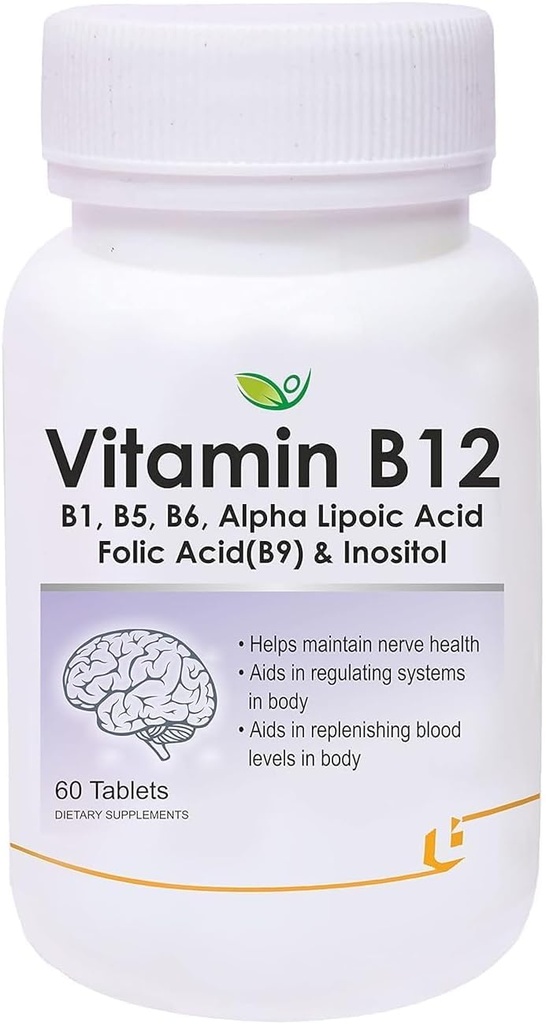 Vitamin B12 with B1, B5, B6, B9(Folic Acid), Alpha Lipoic Acid ALA & Inositol Supplements, Energy Management, Antioxidant - 60 Tablet