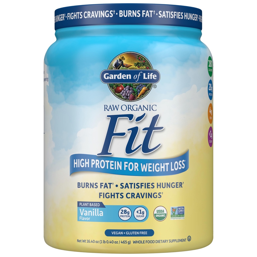 Garden of Life Raw Organic Fit Vanilla Flavor Vegan Protein Powder – 28g Plant Based Powder for Weight Management, Raw Protein, Probiotics & Fiber, Non-GMO, Gluten-Free, Vegan, 10 Servings
