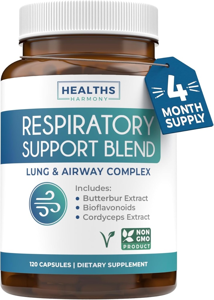 Supplément santé pulmonaire respiratoire - Le supplément de soutien pulmonaire revigorant aide à soutenir l'enlèvement du mucus de Clear Airways et la désintoxication saisonnière ou annuelle - Formule non-OGM à base de plantes végétaliennes (4 mois d'approvisionnement)