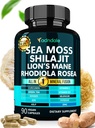 Adndale SeaMoss Shilajit Combo - Sea Moss and Shilajit Bundle with Lion's Mane, CoQ10, Rhodiola Rosea Capsules - 90 Count