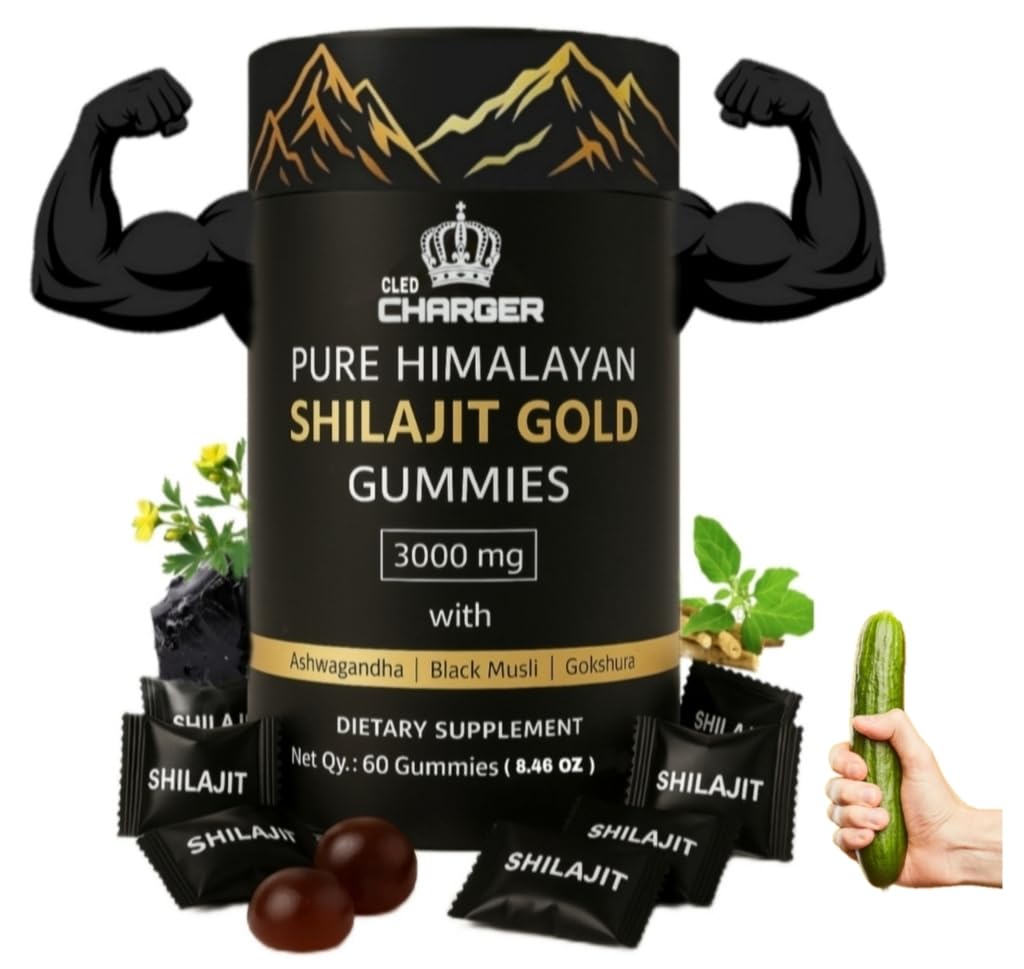 Shilajit Gummies for Men & Women | 3000mg Pure Organic Himalayan Shilajit with Ashwagandha Gokshura | Non-GMO, No Added Sugar | 85+ Trace Minerals & Fulvic Acid | 60 Gummies