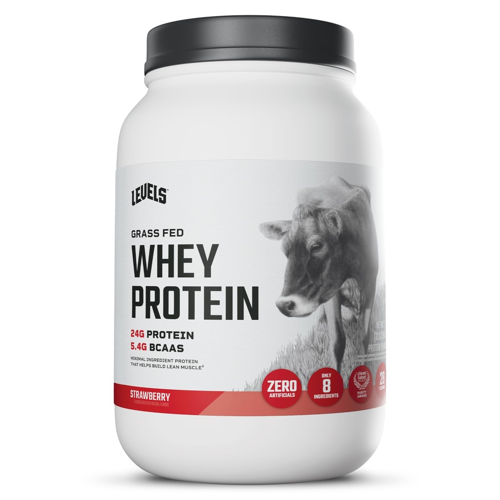 Levels Grass Fed Whey Protein Powder, No Artificials, 24G of Protein, Strawberry, 2LB