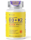 Vitamin D3 K2 5000 IU, D3 and K2 Supplements for Bone, Heart & Immune Support - Enhanced with Magnesium Glycinate - Non-GMO, Gluten Free, Soy Free Softgels, 120 Day Supply