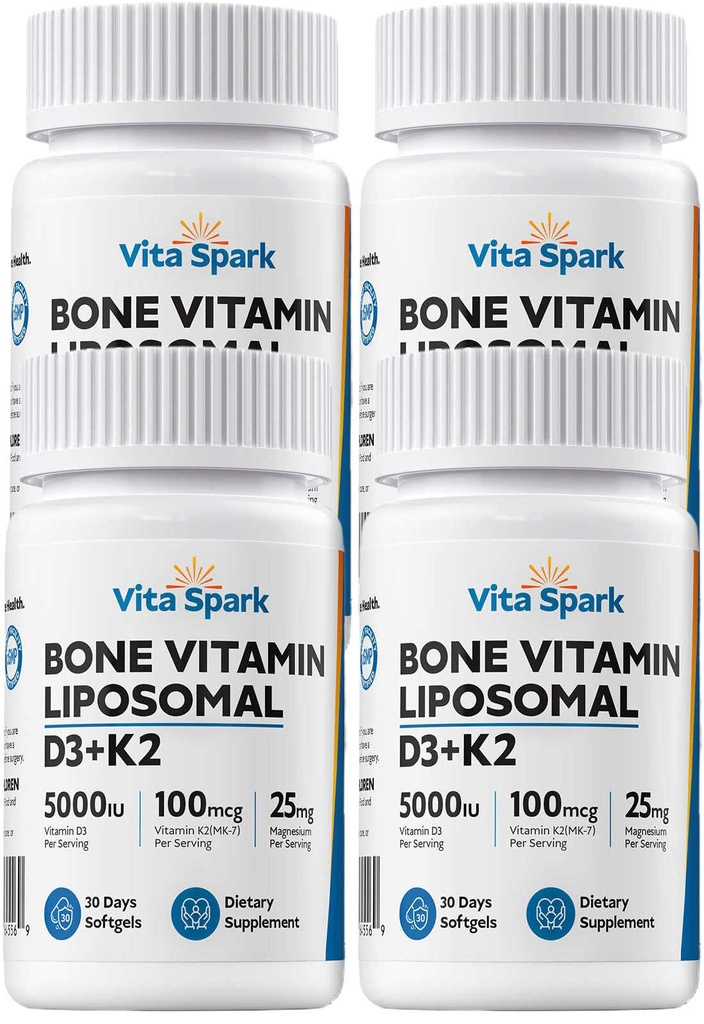 Vitamin D3 K2 - Liposomal Bone Vitamins Supplement, 5000IU D3, 100mcg K2 MK7 & Magnesium For Women and Men | Supports Bone, Teeth, Heart, Immune and Vascular Health*, 120 Days Mini Softgels