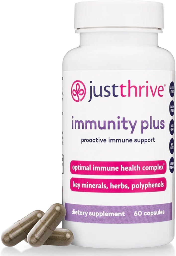 Just Thrive Immunity Plus - Vegan Gut Health 및 Immune Support Supplement for Kids and Adults, 60 캡슐