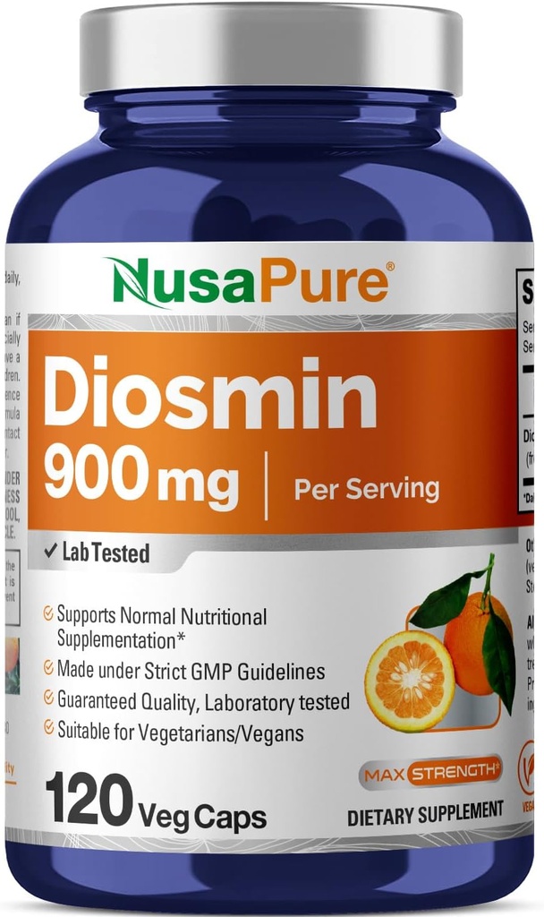 NusaPure Diosmin 900mg por serviço 120 bonés vegetarianos (Não-GMO, Vegan)