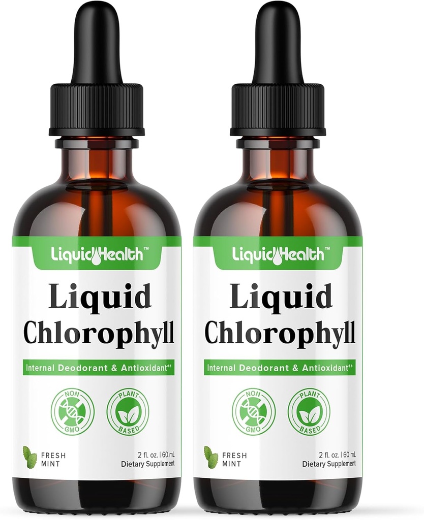 LIQUIDHEALTH Liquid Chlorophyll Drops - Daxili Deodorizer, Antioksidlər, Liver Detox, Immune Support, Relieve Bad Nefes, Saç & Skin Health üçün Appetite, Kollec - Vegan, Non-GMO (2 Paket)