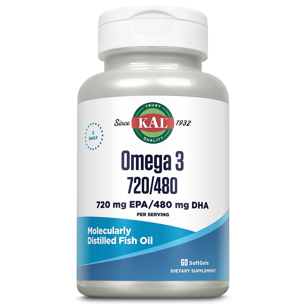 KAL Omega 3 Fish Oil - Eye, Brain, and Joint Support Supplement - Molecularly Distilled and Lab Verified - 30 Servings, 60 Softgels