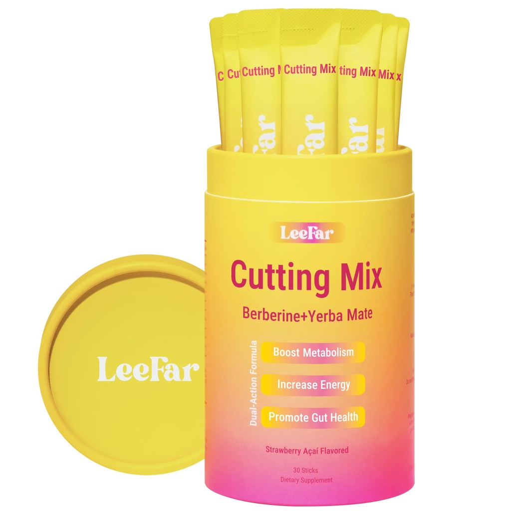 Cutting Drink Mix - Berberine, 5-HTP & Yerba Mate for Satiety Signaling, Metabolism & Gut Health - Strawberry Açaí Flavored, 30 Count
