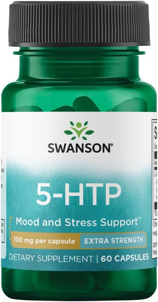 Swanson Ultra 5-HTP Extra Strength 100 mg, 60 Capsules | Extracted from Griffonia Seeds to Support Serotonin Production and Overall Wellness in Easy-to-Swallow Capsules