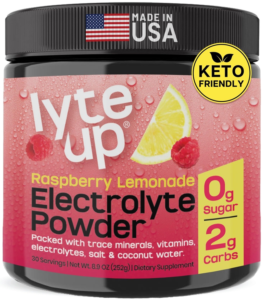 2400 MG Electrolyte Powder – Zero Sugar Keto Electrolytes for Hydration & Fasting Support – with Magnesium, Potassium, Coconut Water, & Himalayan Salt – Raspberry Lemonade Lyte Up – 30 Servings