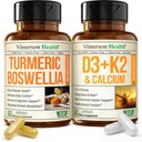 Boswellia Turmeric Curcumin Supplement + Vitamin D3 K2 5000 IU Bundle – Supports Joint Health & Immune, Bone, Heart Health – with Ginger Root, Organic Turmeric Powder, Vitamin D, K2, Calcium