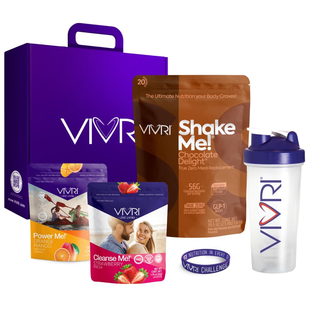 VIVRI 10-Day Challenge | Complete Nutrition System for Full-Body Health & Energy | 20 Meals with Premium Triple Protein, Coffee Alternative & Gut Cleanse | With Shaker (Shake Me! Chocolate True Zero + Cleanse Me! Strawberry + Power Me! Orange Mango)