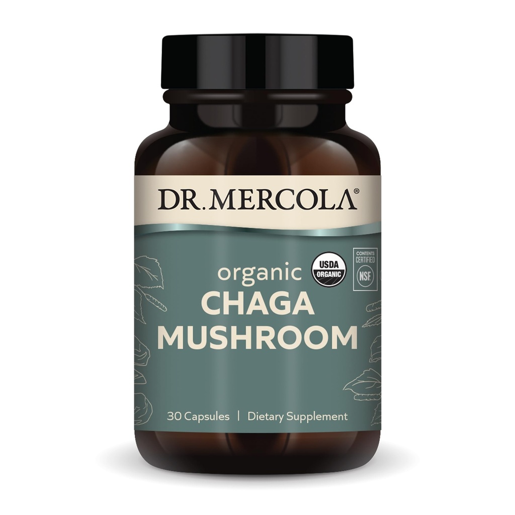 Dr. Mercola Organic Chaga Mushroom - Immune Support - Adaptogenic Blend with Chaga Extract & Chaga Powder - USDA Organic - Gluten-Free - 30 Capsules (30 Servings)