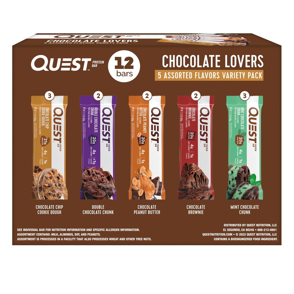 Quest Nutrition Chocolate Lovers Variety Pack, High Protein, Low Carb, Gluten Free, Keto Friendly, 12 Count
