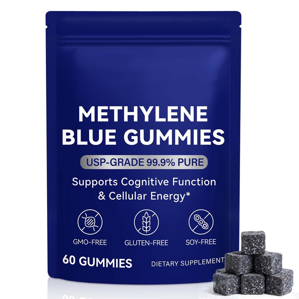 Methylene Blue Gummies 60 Count - 5mg of Methylene Blue Per Gummy, 99.9% Pure - Supports Cognitive Function, Mental Focus & Cellular Energy - Antioxidant Support, Vegan, Non GMO