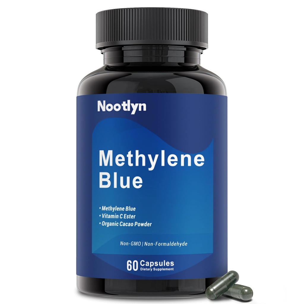 Methylene Blue Capsules - Pharmaceutical Grade Blue Methylene 15mg, with Vitamin C Ester, Daily Wellness & Cellular Support, 60 Capsules