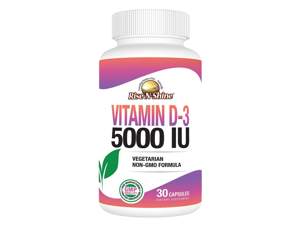 Rise-N-Shine Vitamin D3 5000 IU Supplements for Women & Men - Supports Immune Health - 30 Day Supply - 30 Vegetable Capsules
