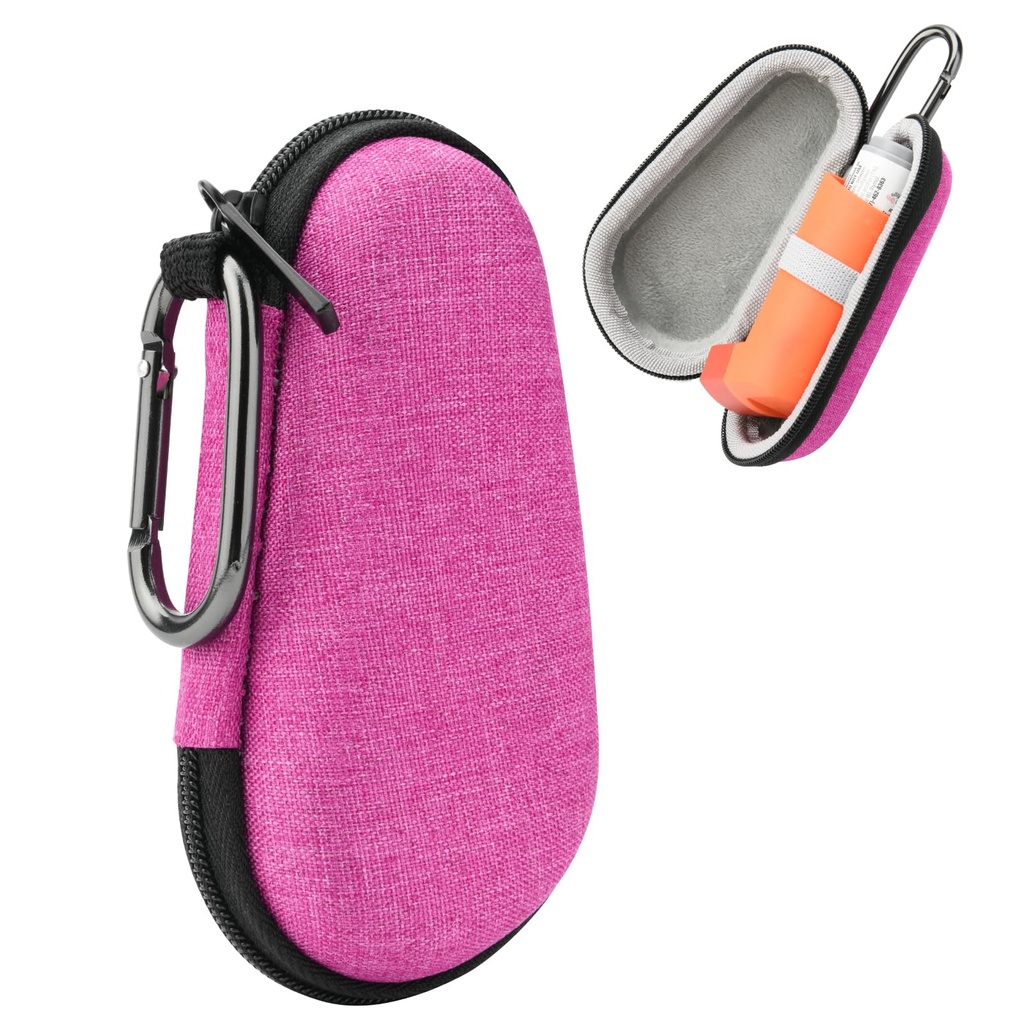 Beautyflier Asthma Inhaler Travel Case, Carrying Case for Portable Handheld Inhaler With Clip-on Keychain Carabiner, Protective Inhaler Carrier Holder for All Ages, Case Only (4IN, Hot Pink)