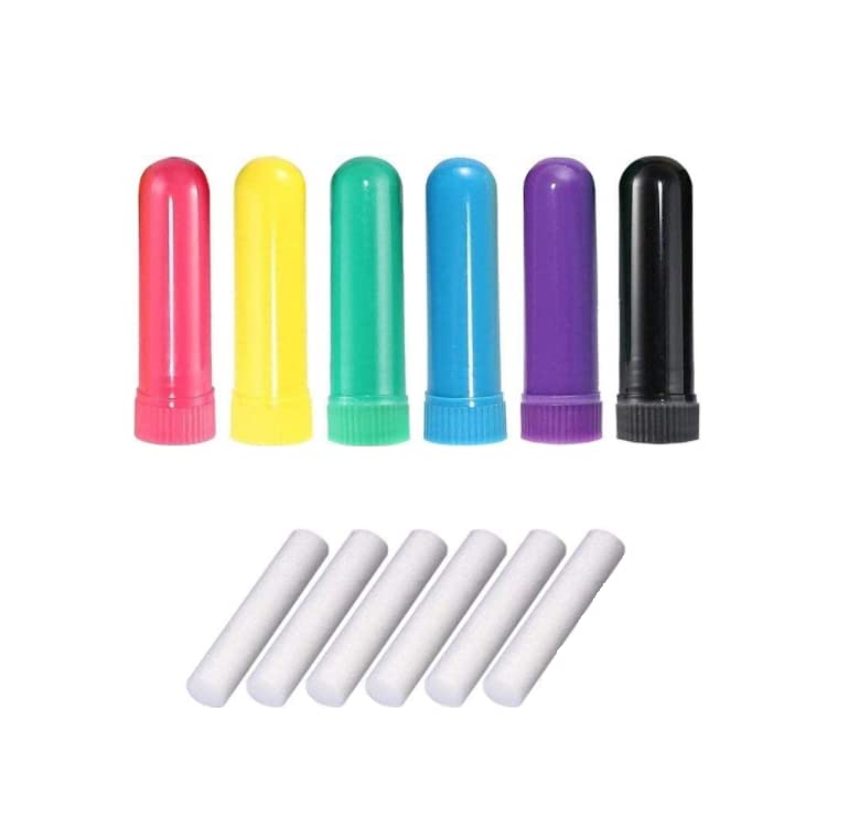 6 PCS Essential Oil Aromatherapy Inhaler, Refillable Nasal Inhaler Blanks with Unscented Wicks for Congestion and Stuffy Nose