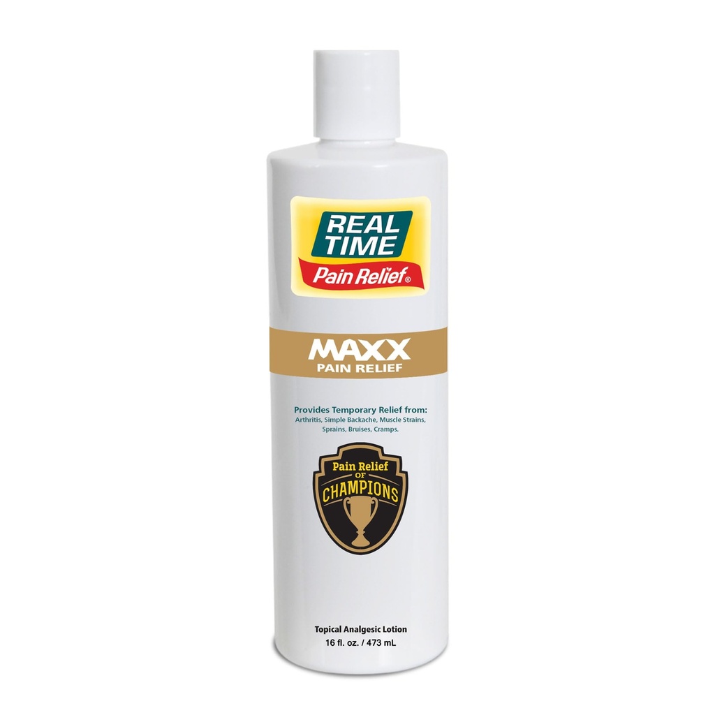 Real Time Pain Relief MAXX 16oz Bottle | 18 Natural Ingredients: Arnica, Menthol & Peppermint | Maximum Strength Muscle Pain Relief Lotion for Arthritis, Hands, Ankles, Back, Shoulders, Knees & Joints