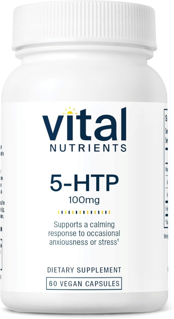 Vital Nutrients 5-HTP 100mg (5-hydroxytryptophan) | Vegan Serotonin Support Supplement* | Sleep and Stress Support | 5HTP eta B6 bitamina | Gluten, Dairy, Soy Free | Non-GMO | 60 kapsulak