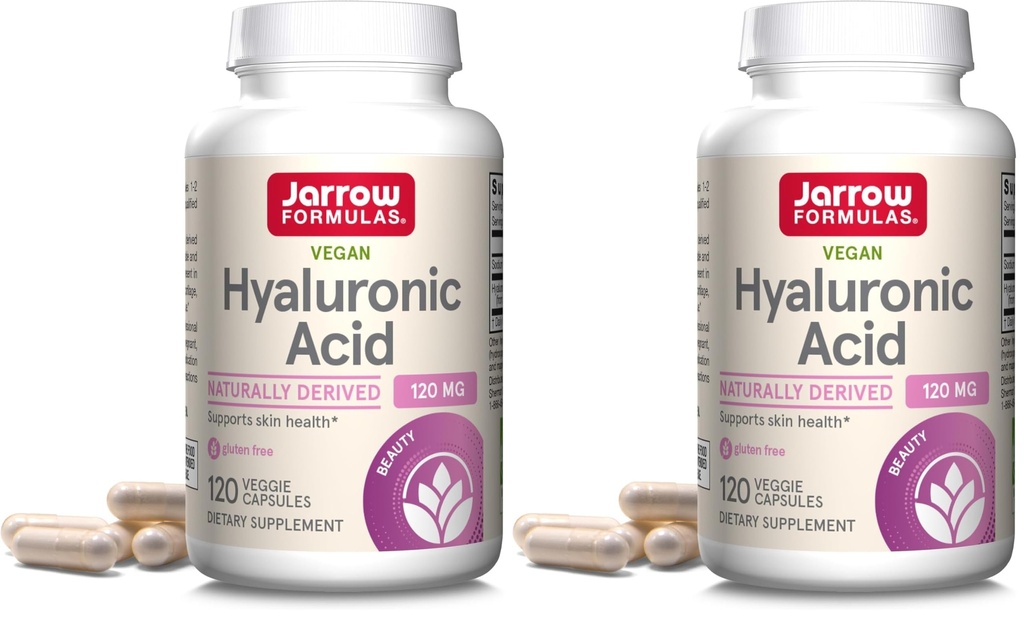 Jarrow Formulas® Hyaluronic Acid 120 mg, Dietary Supplement, Skin Health Support, 120 Veggie Capsules, Up to 60 Day Supply,(Pack of 2)
