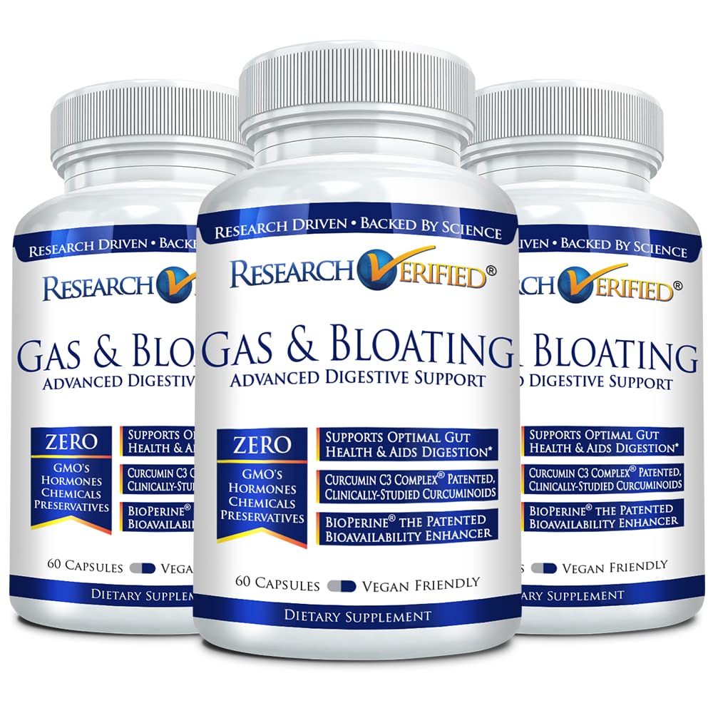 Research Verified Gas and Bloating - Relax Intestinal Muscles, Eliminate Gas Buildup - Artichoke Powder, Ginger, Peppermint Leaf Powder - 180 Capsules - Vegan