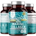 Hydrolyzed Marine Collagen with Hyaluronic Acid, Vitamin C, Theaflavin and Copper, Collagen Supplement for Women and Men for Radiant Skin, Hair & Nails, Gluten Free and Non-GMO, 120 Veg Caps