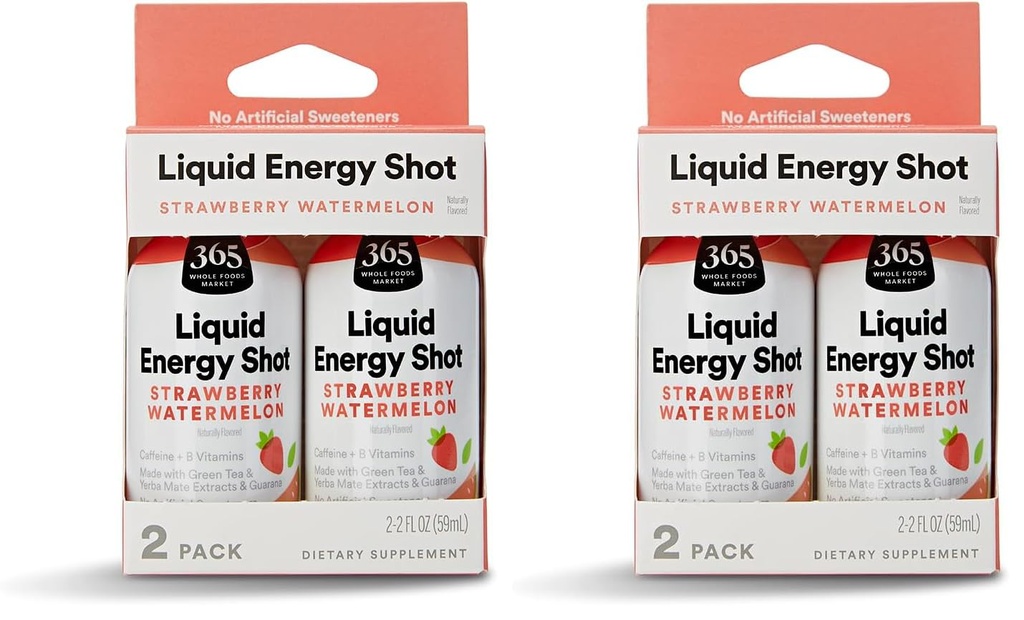 365 by Whole Foods Market, Energy Shot Duo Pack, Strawberry Watermelon, 2 Fl Oz (Pack of 2)