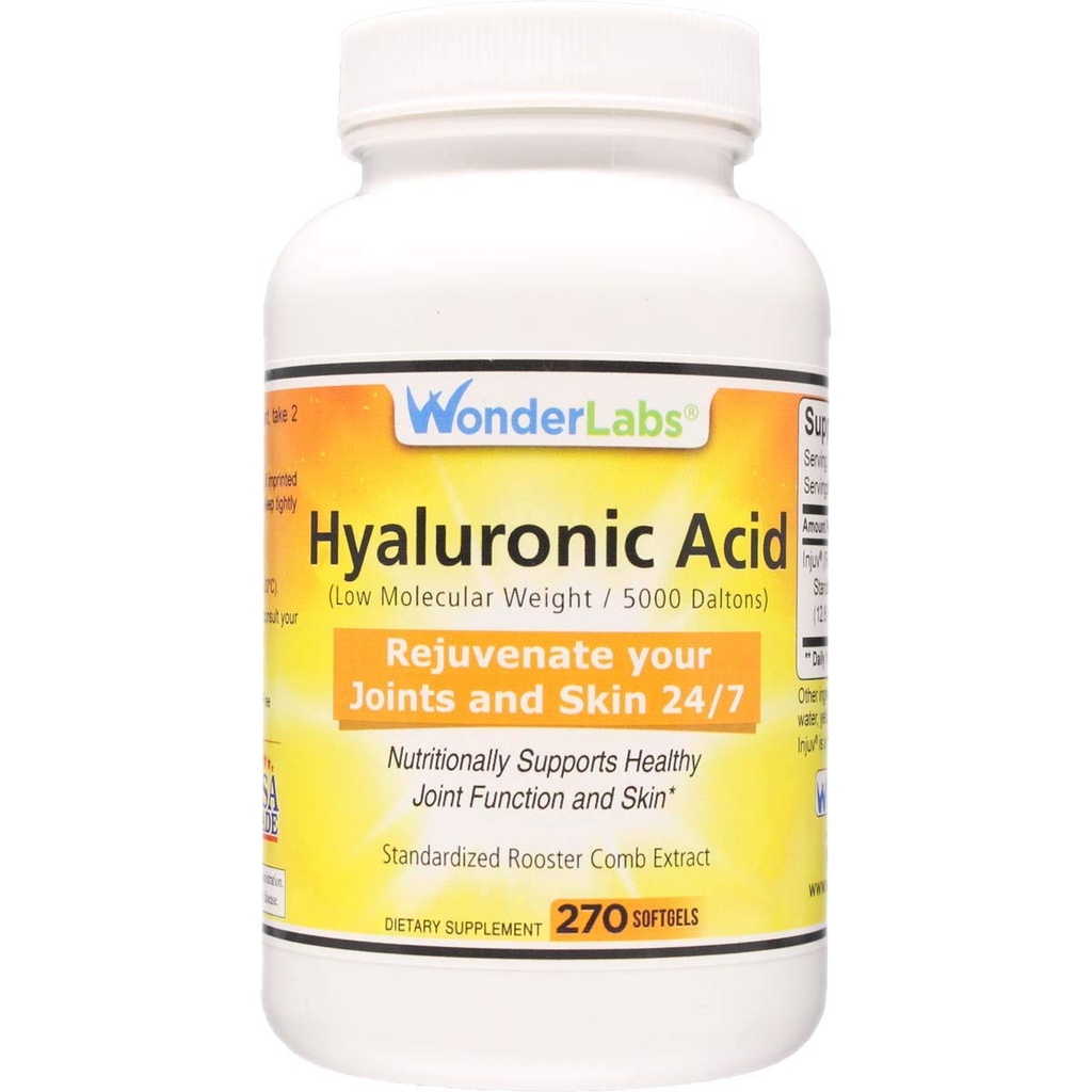 Wonder Laboratories Hyaluronic Acid 120mg, Made from Injuv Rooster Comb Extract, Nutritional Supports Health Joints and Skin, 270 Count