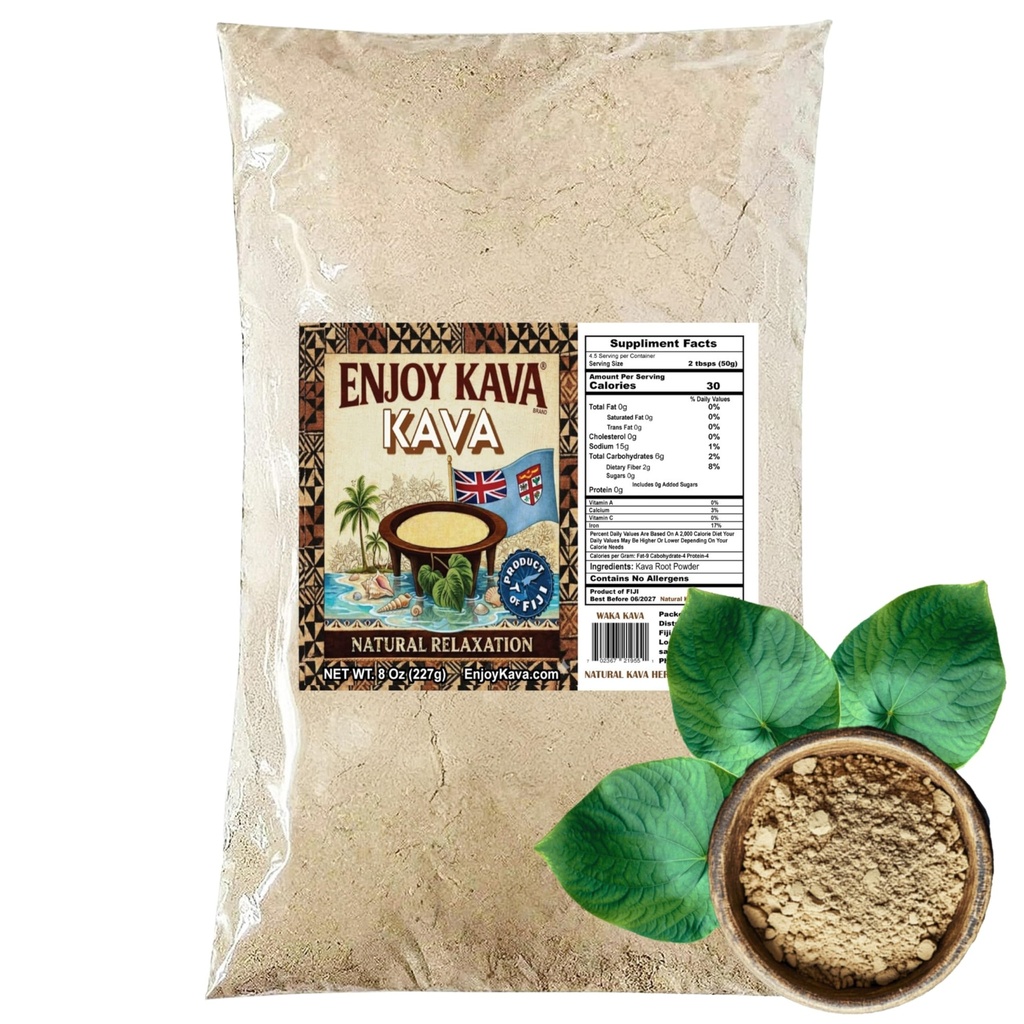 Noble Kava Root Powder 1/2 Pound (8 Oz) All Natural Stress Relief - Helps Body Relax to Improve Sleep - Imported from Fiji
